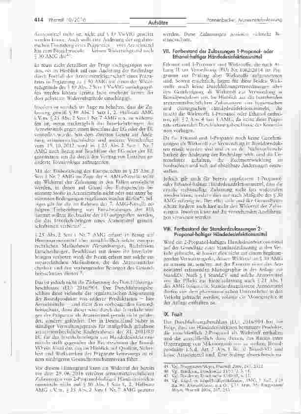 Vorschauseite 6: Der Durchführungsbeschiuss (EU) 2016/904 über 2-Propanolhaltige Produkte für die Händedesinfektion und der Bestandsschutz der Arzneimittelzulassung von Händedesinfektionsmittel