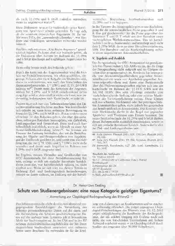 Vorschauseite 1: Schutz von Studienergebnissen: eine neue Kategorie geistigen Eigentums?