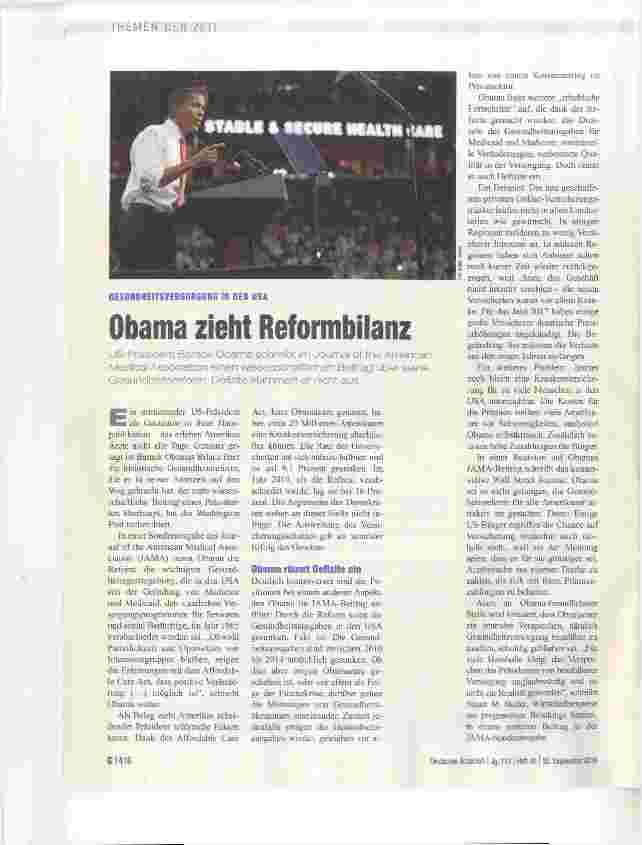 Vorschauseite 1: Obama zieht Reformbilanz