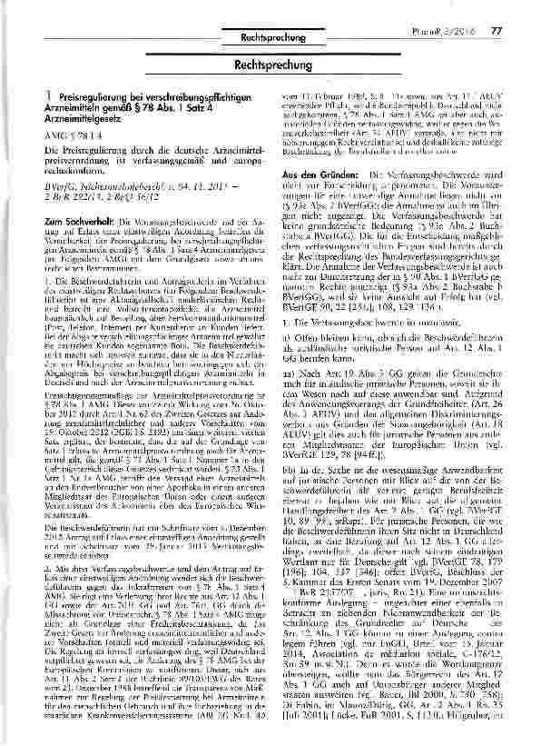 Vorschauseite 1: Preisregulierung bei verschreibungspflichtigen Arzneimitteln gemäß § 78 Abs. 1 Satz 4 Arzneimittelgesetz