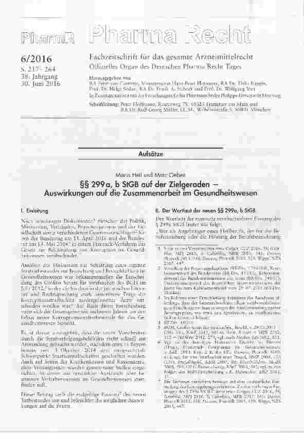 Vorschauseite 1: §§ 299a, b StGB auf der Zielgeraden Auswirkungen auf die Zusammenarbeit im Gesundheitswesen