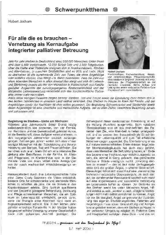 Vorschauseite 1: Für alle die es brauchen -Vernetzung als Kernaufgabe integrierter palliativer Betreuung