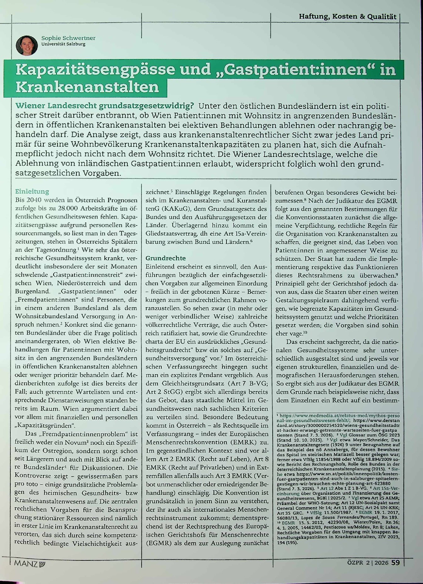 Vorschauseite 2: Kapazitätsengpässe und „Gastpatient: innen“ in Wiener Landesrecht grundsatzgesetzwidrig?