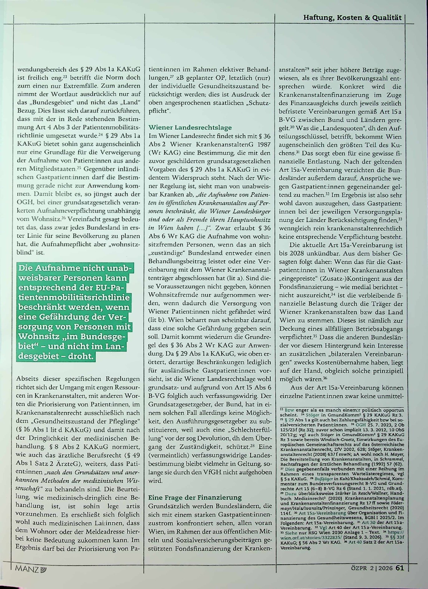 Vorschauseite 4: Kapazitätsengpässe und „Gastpatient: innen“ in Wiener Landesrecht grundsatzgesetzwidrig?