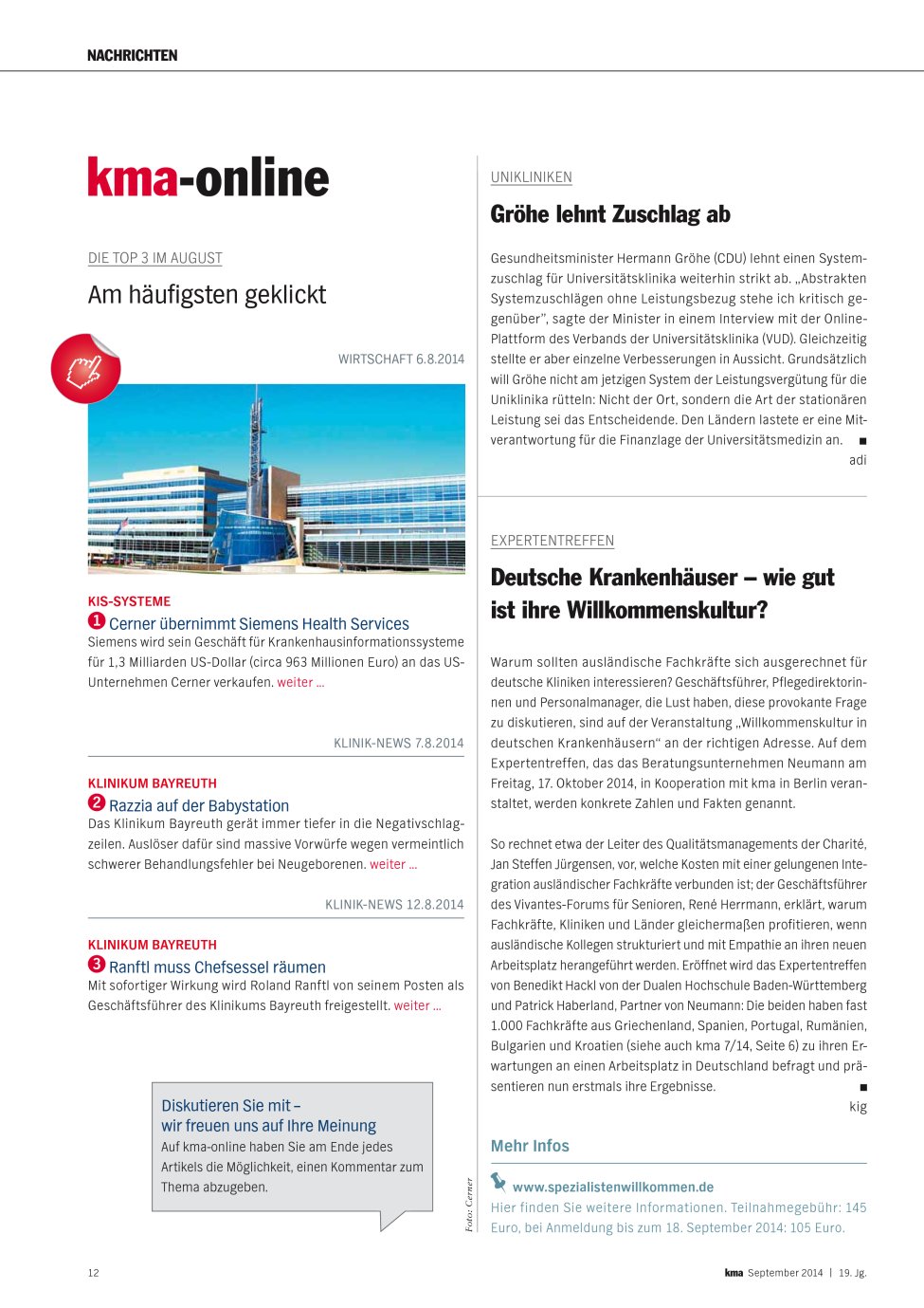 Vorschauseite 1: Gröhe lehnt Zuschlag ab
