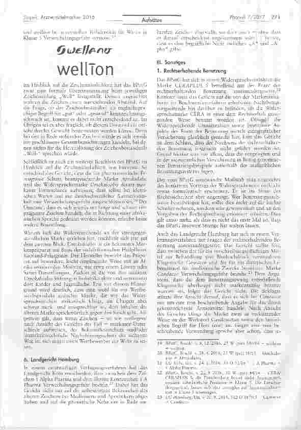 Vorschauseite 5: Die Entscheidungspraxis zu Arzneimittelmarken im Jahr 2016