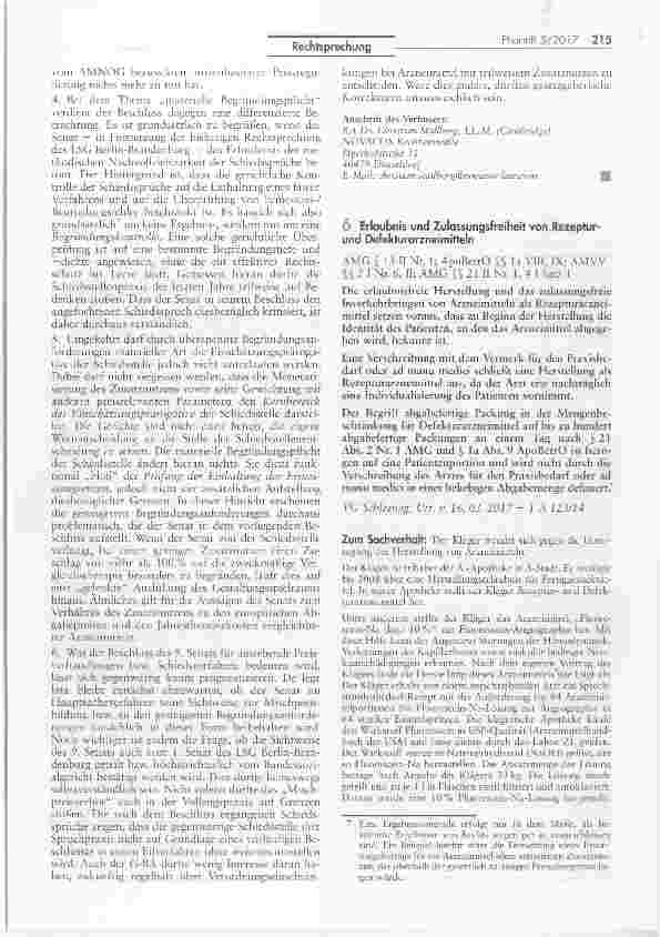 Vorschauseite 1: Erlaubnis und Zulassungsfreiheit von Rezepturund Defekturarzneimitteln