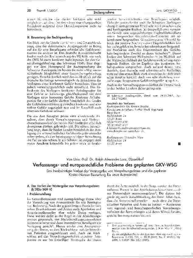 Vorschauseite 1: Verfassungsund europarechtliche Probleme des geplanten GKV-WSG