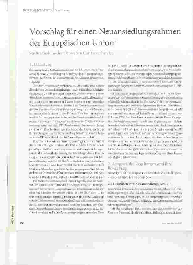 Vorschauseite 1: Vorschlag für einen Neuansiedlungsrahmen der Europäischen Union