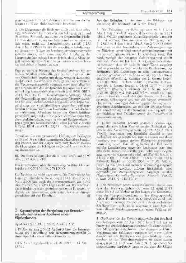 Vorschauseite 1: Konzentration der Herstellung von Rezepturarzneimitteln in einer Apotheke eines Filialverbundes
