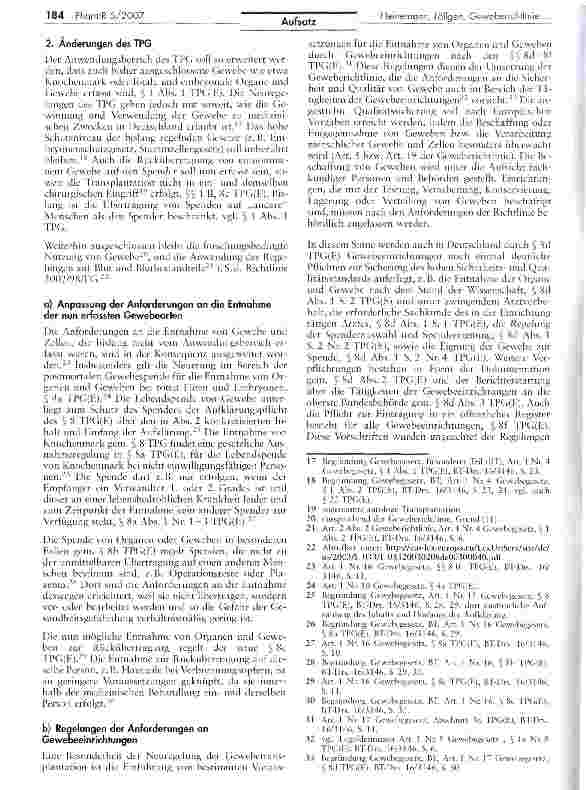 Vorschauseite 2: Die Umsetzung der Europäischen Geweberichtlinie durch das deutsche Gewebegesetz