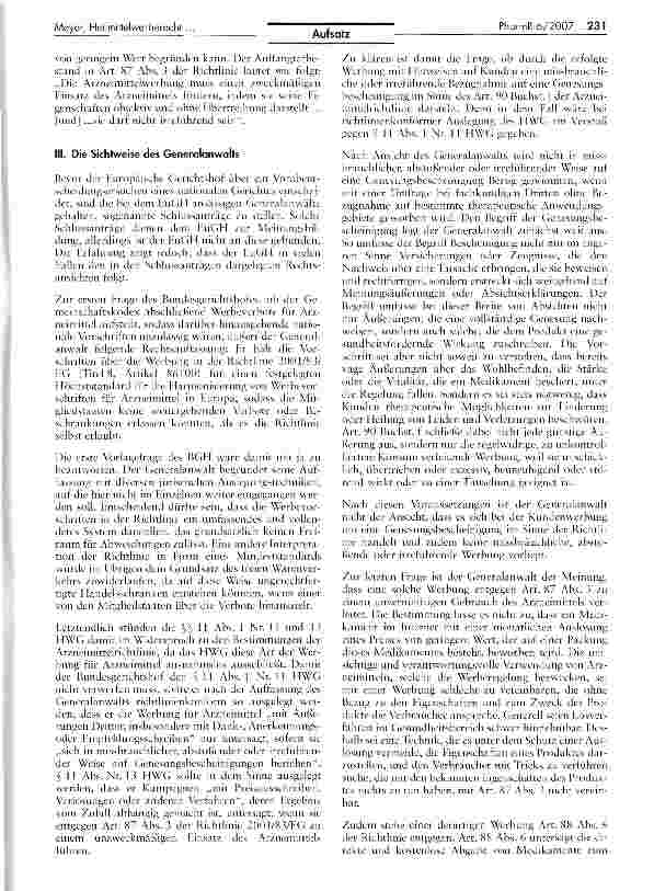 Vorschauseite 2: Das strenge deutsche Heilmittelwerberecht -ein Fall für den Europäischen Gerichtshof