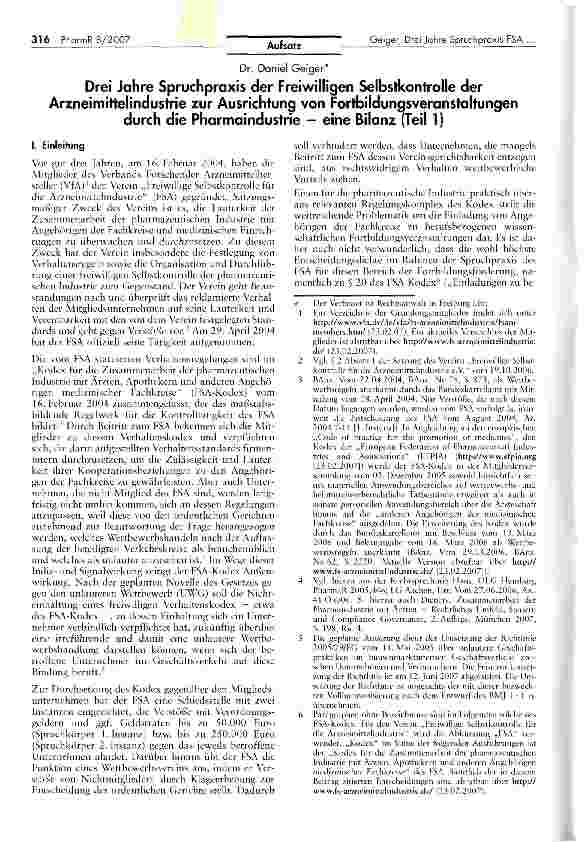 Vorschauseite 1: Drei Jahre Spruchpraxis der Freiwilligen Selbstkontrolle derArzneimittelindustrie zur Ausrichtung von Fortbildungsveranstaltungendurch die Pharmaindustrie - eine Bilanz (Teil 1)