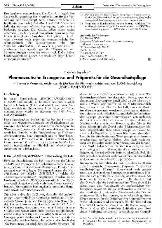 Vorschauseite 1: Pharmazeutische Erzeugnisse und Präparate für die Gesundheitspflege