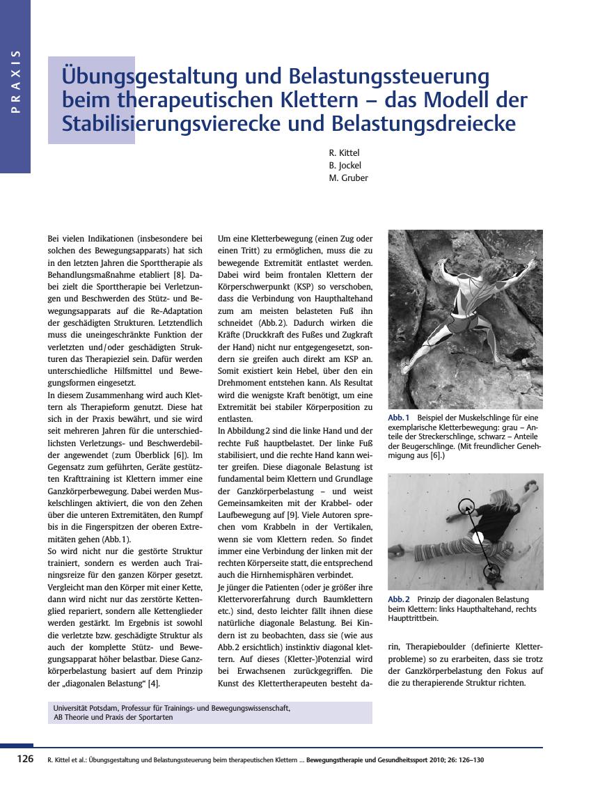 Vorschauseite 1: Übungsgestaltung und Belastungssteuerung beim therapeutischen Klettern – das Modell der Stabilisierungsvierecke und Belastungsdreiecke