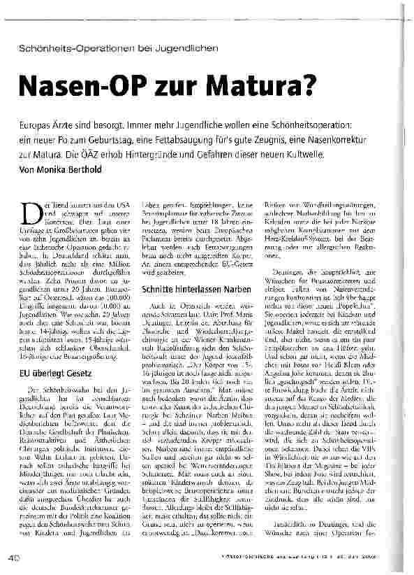 Vorschauseite 1: Nasen-OP zur Matura?