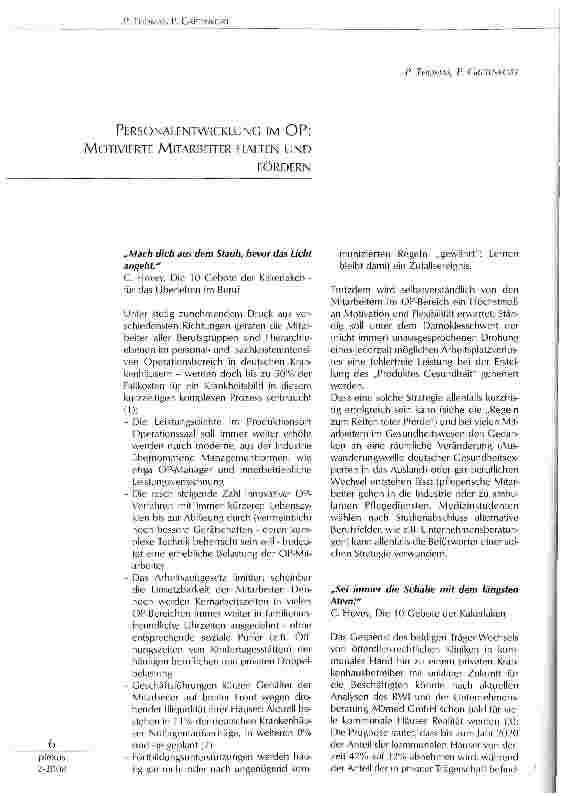 Vorschauseite 1: PERSONALENTWICKLUNG IM OP: MOTIVIERTE MITARBEITER HALTEN UNDFÖRDERN