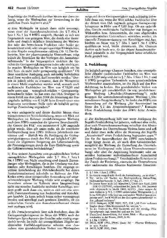 Vorschauseite 2: Unentgeltliche Abgabe von Fortbildungsliteratur an Ärzte — Welche rechtlichen Vorgaben haben pharmazeutische Unternehmer zu beachten?
