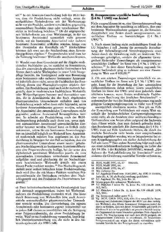 Vorschauseite 3: Unentgeltliche Abgabe von Fortbildungsliteratur an Ärzte — Welche rechtlichen Vorgaben haben pharmazeutische Unternehmer zu beachten?