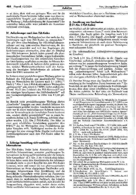 Vorschauseite 4: Unentgeltliche Abgabe von Fortbildungsliteratur an Ärzte — Welche rechtlichen Vorgaben haben pharmazeutische Unternehmer zu beachten?