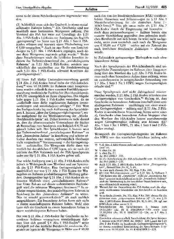 Vorschauseite 5: Unentgeltliche Abgabe von Fortbildungsliteratur an Ärzte — Welche rechtlichen Vorgaben haben pharmazeutische Unternehmer zu beachten?