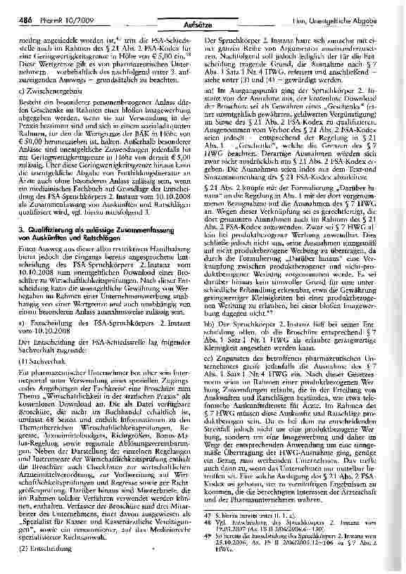 Vorschauseite 6: Unentgeltliche Abgabe von Fortbildungsliteratur an Ärzte — Welche rechtlichen Vorgaben haben pharmazeutische Unternehmer zu beachten?