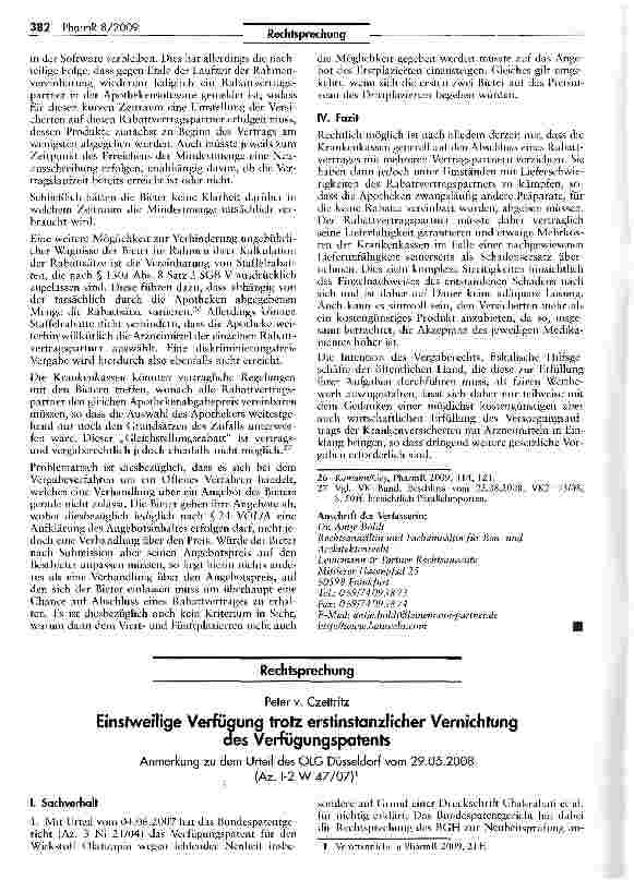 Vorschauseite 1: Einstweilige Verfügung trotz erstinstanzlicher Vernichtung des Verfügungspatents