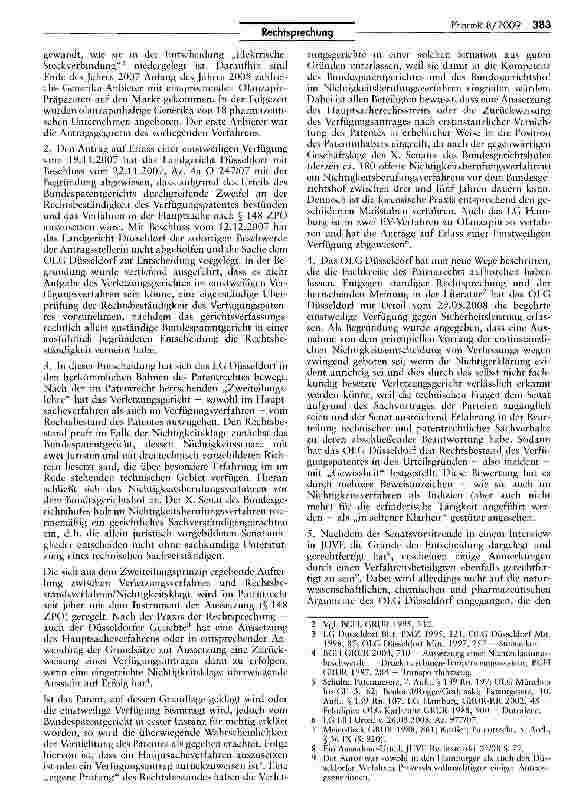 Vorschauseite 2: Einstweilige Verfügung trotz erstinstanzlicher Vernichtung des Verfügungspatents