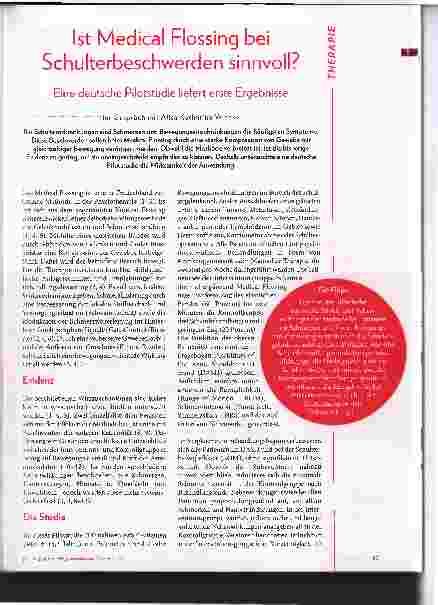 Vorschauseite 2: Ist Medical Flossing bei Schulterbeschwerden sinnvoll? Eine deutsche Pilotstudie liefert erste Ergebnisse. Im Gespräch mit Alisa Katharina Wienke
