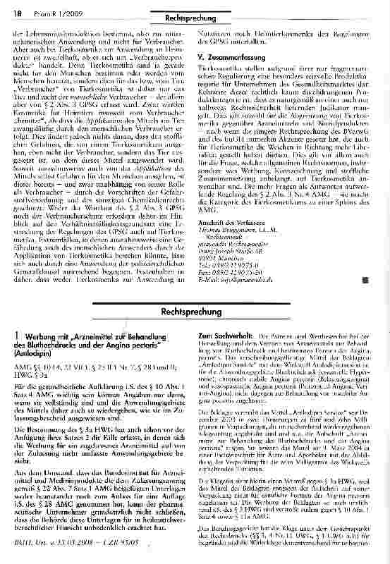 Vorschauseite 1: Werbung mit „Arzneimittel zur Behandlung des Bluthochdrucks und der Angina pectoris (Amlodipin)