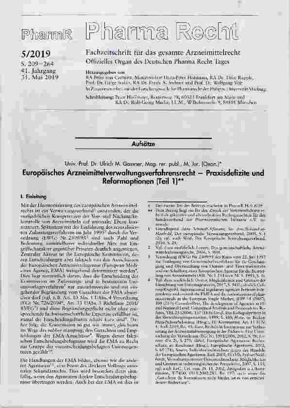 Vorschauseite 1: Europäisches Arzneimittelverwaltungsverfahrensrecht Praxisdefizite undReformoptionen (Teil 1)