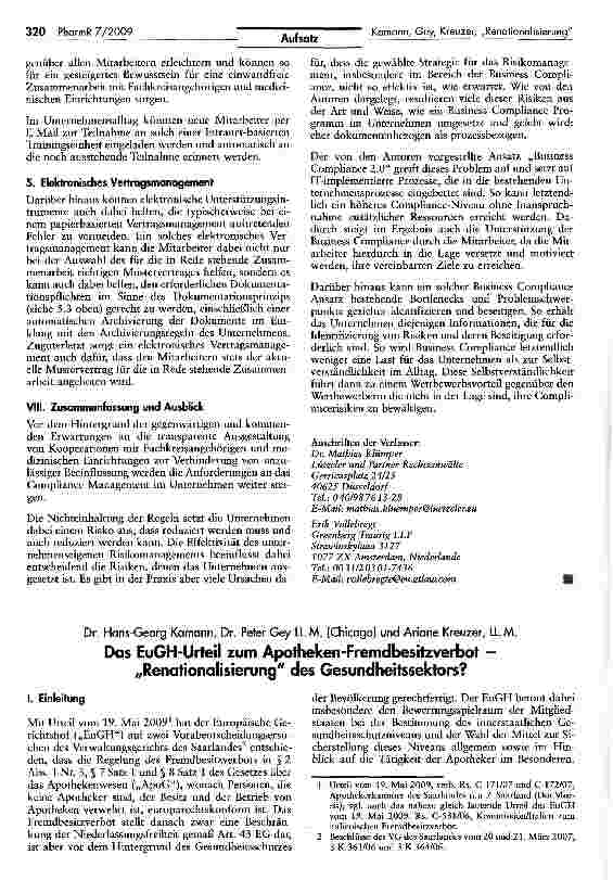 Vorschauseite 1: Das EuGH-Urteil zum Apotheken-Fremdbesitzverbot -„Renationalisierung des Gesundheitssektors?