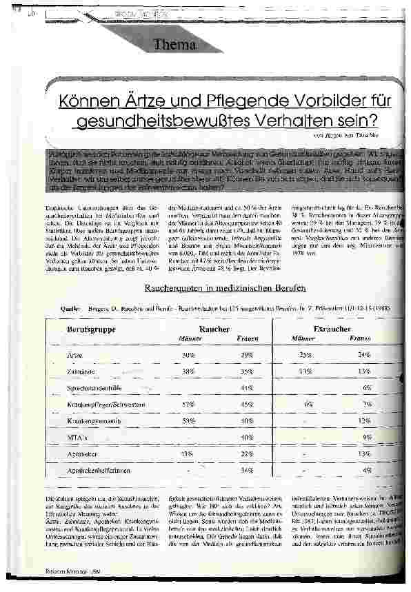 Vorschauseite 1: Können Ärzte und Pflegende Vorbilder für gesundheitsbewußtes Verhalten sein?