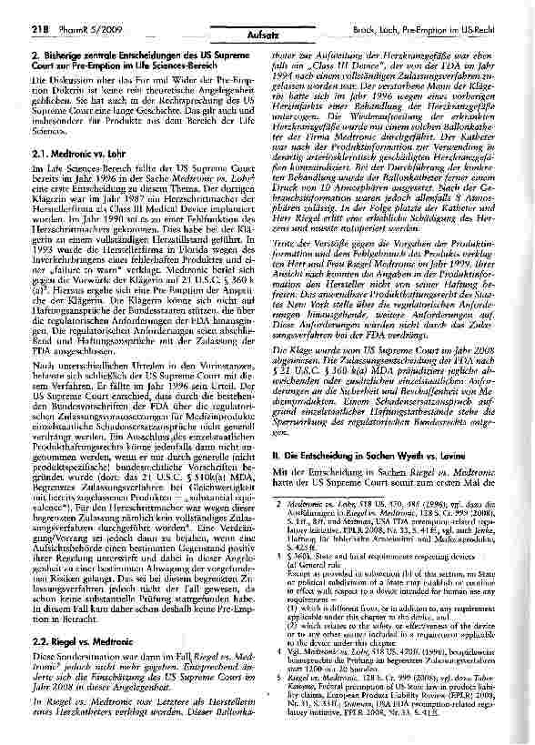 Vorschauseite 2: Neues zur Pre-Emption im US-Recht - Die Entscheidung Wyeth vs. Levine des US Supreme Court vom 4. März 2009