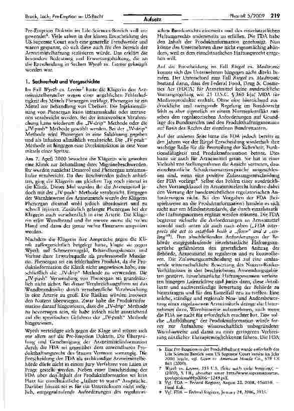 Vorschauseite 3: Neues zur Pre-Emption im US-Recht - Die Entscheidung Wyeth vs. Levine des US Supreme Court vom 4. März 2009