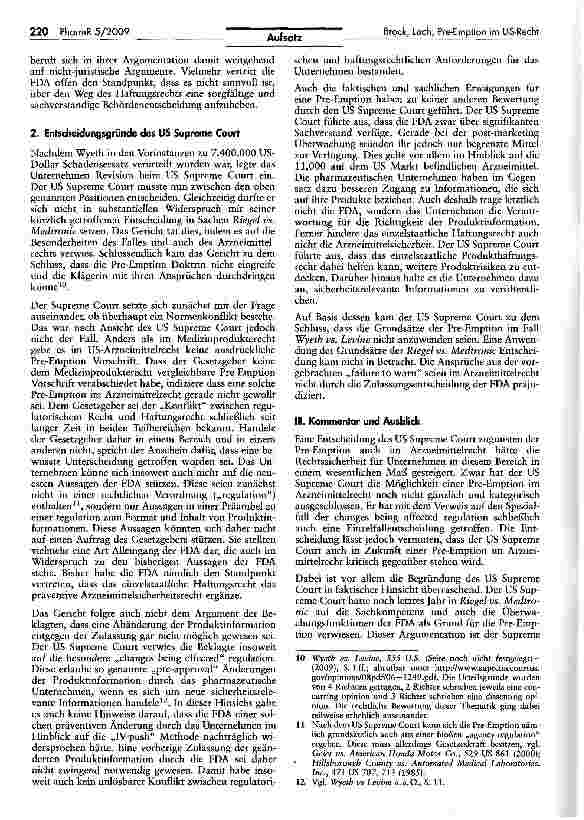 Vorschauseite 4: Neues zur Pre-Emption im US-Recht - Die Entscheidung Wyeth vs. Levine des US Supreme Court vom 4. März 2009