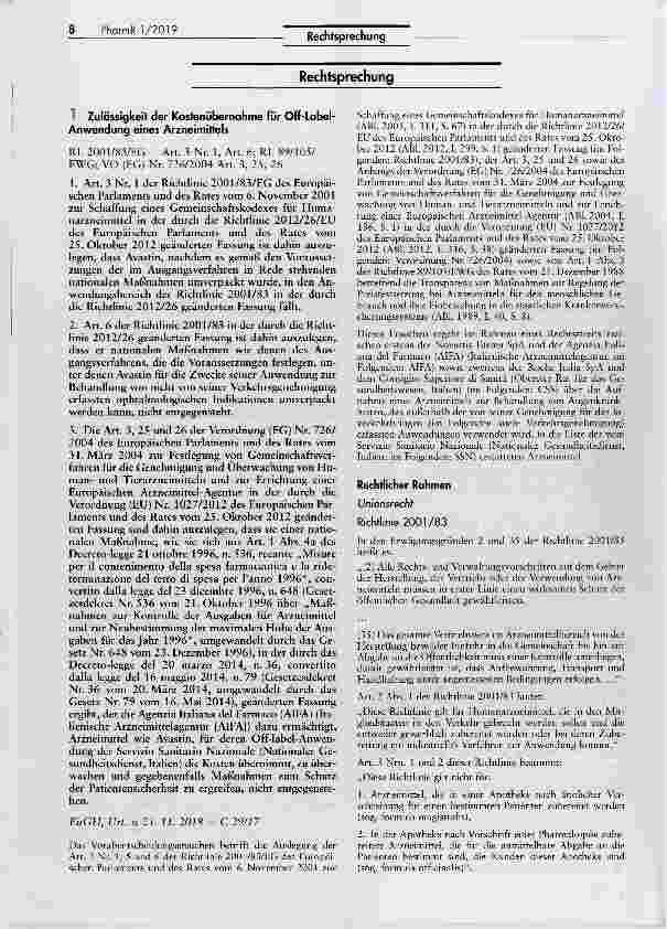 Vorschauseite 1: Zulässigkeit der Kostenübernahme für Off-Label- Anwendung eines Arzneimittels