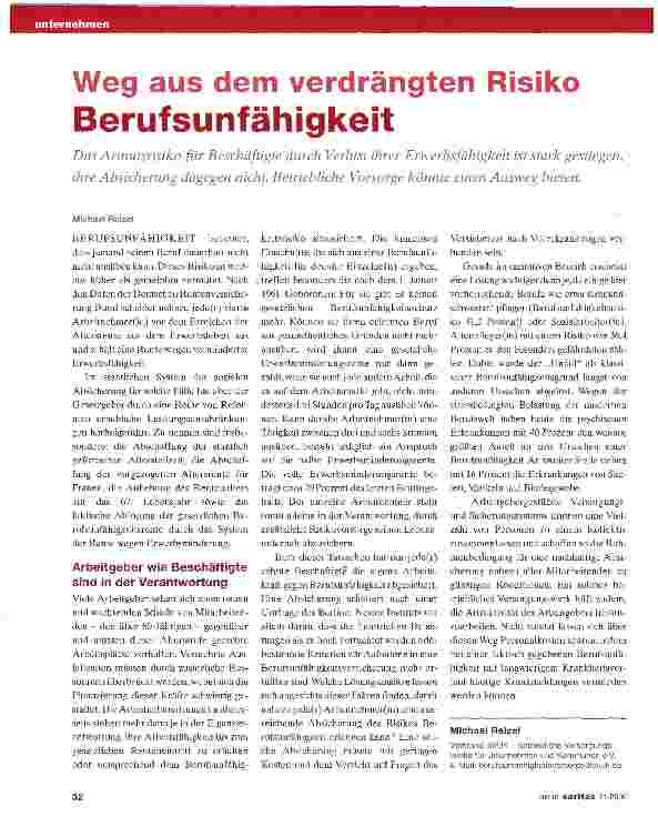 Vorschauseite 1: Weg aus dem verdrängten Risiko Berufsunfähigkeit