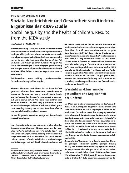 Vorschauseite 1: Soziale Ungleichheit und Gesundheit von Kindern. Ergebnisse der KIDA-Studie
