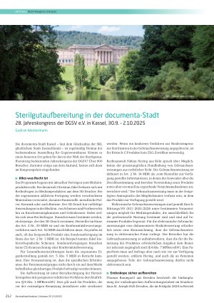 Vorschauseite 1: Sterilgutaufbereitung in der documenta-Stadt 28. Jahreskongress der DGSV e. V. in Kassel, 30. 9. – 2. 10. 2025