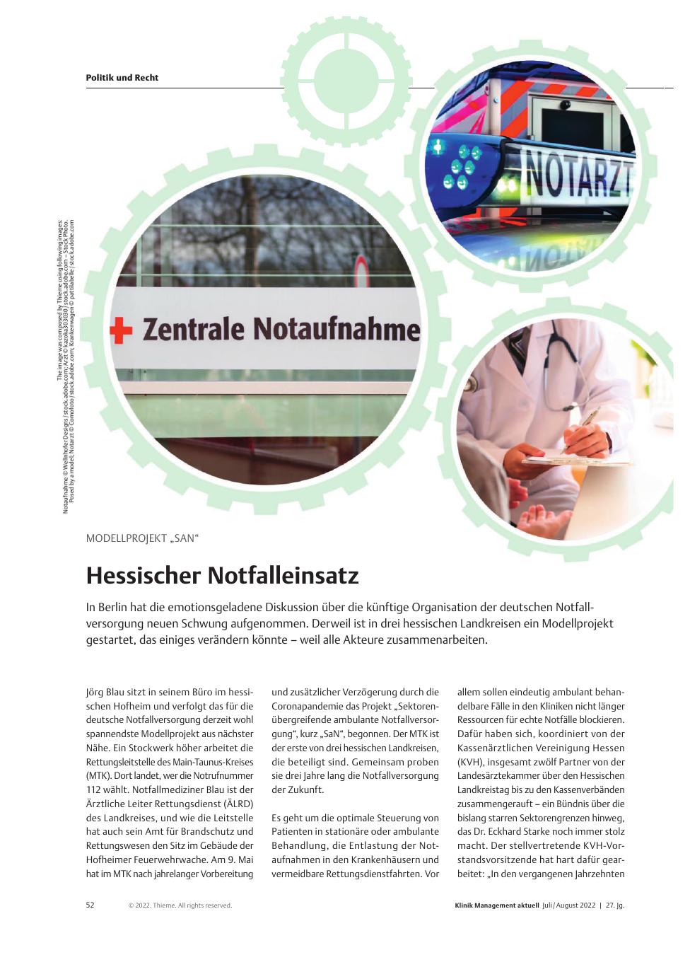 Vorschauseite 1: Modellprojekt „SAN“: Hessischer Notfalleinsatz