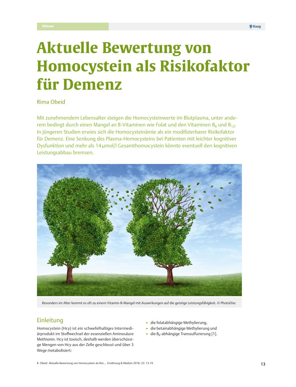 Vorschauseite 1: Aktuelle Bewertung von Homocystein als Risikofaktor für Demenz