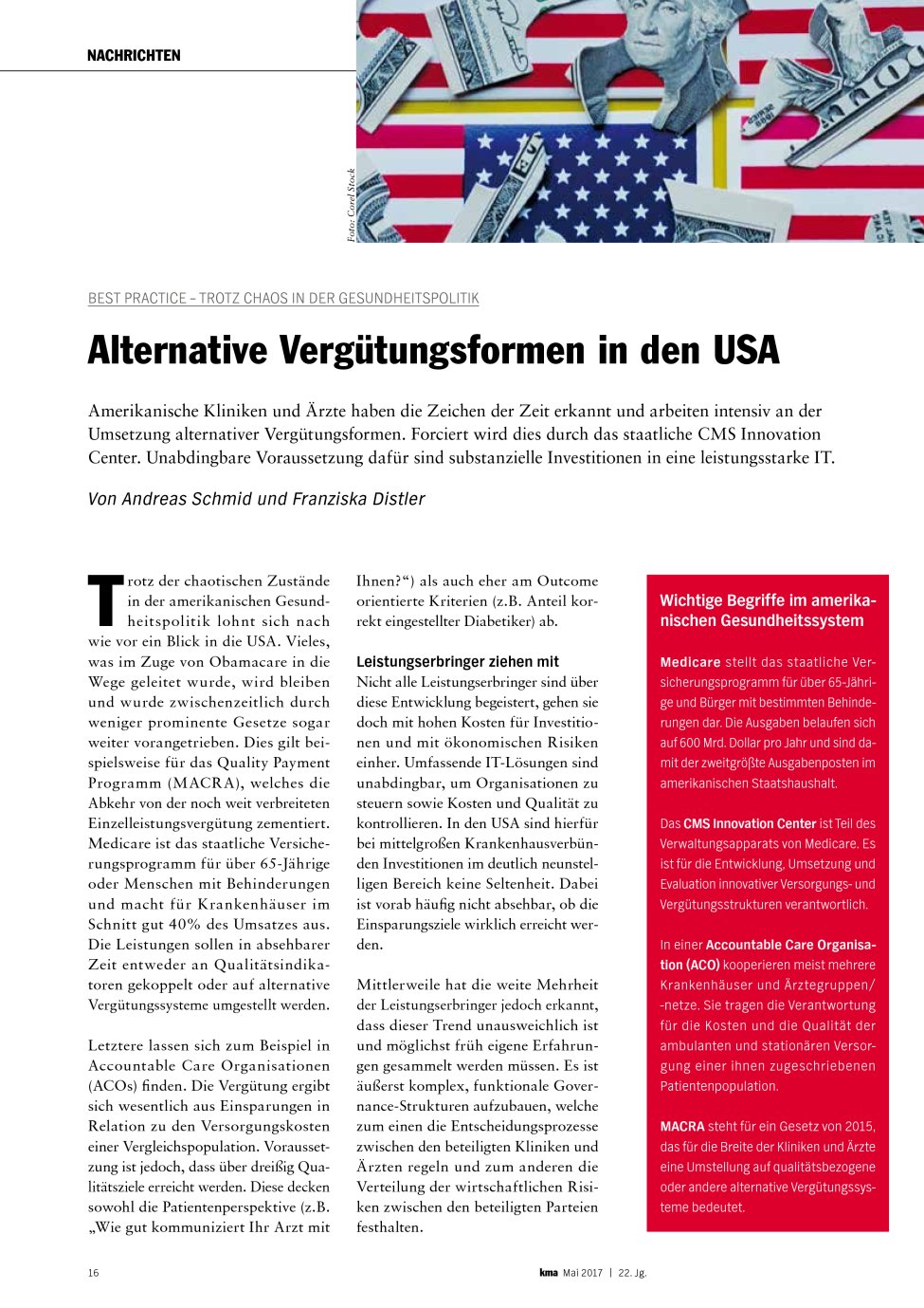 Vorschauseite 1: Best Practice – trotz Chaos in der Gesundheitspolitik: Alternative Vergütungsformen in den USA