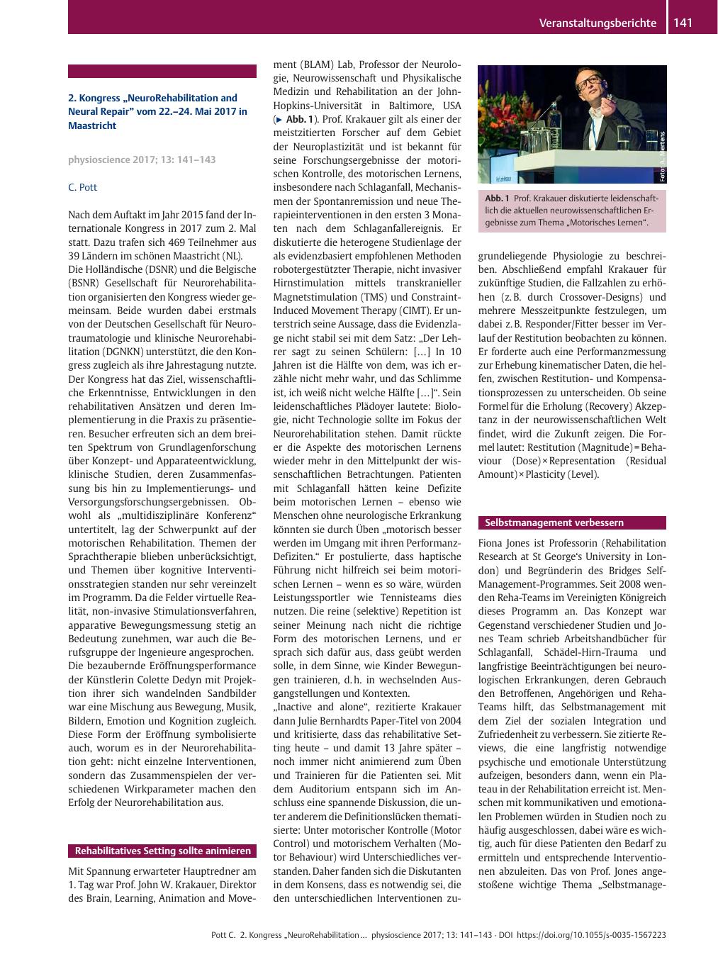 Vorschauseite 1: 2. Kongress? NeuroRehabilitation and Neural Repair? vom 22. ?24. Mai 2017 in Maastricht