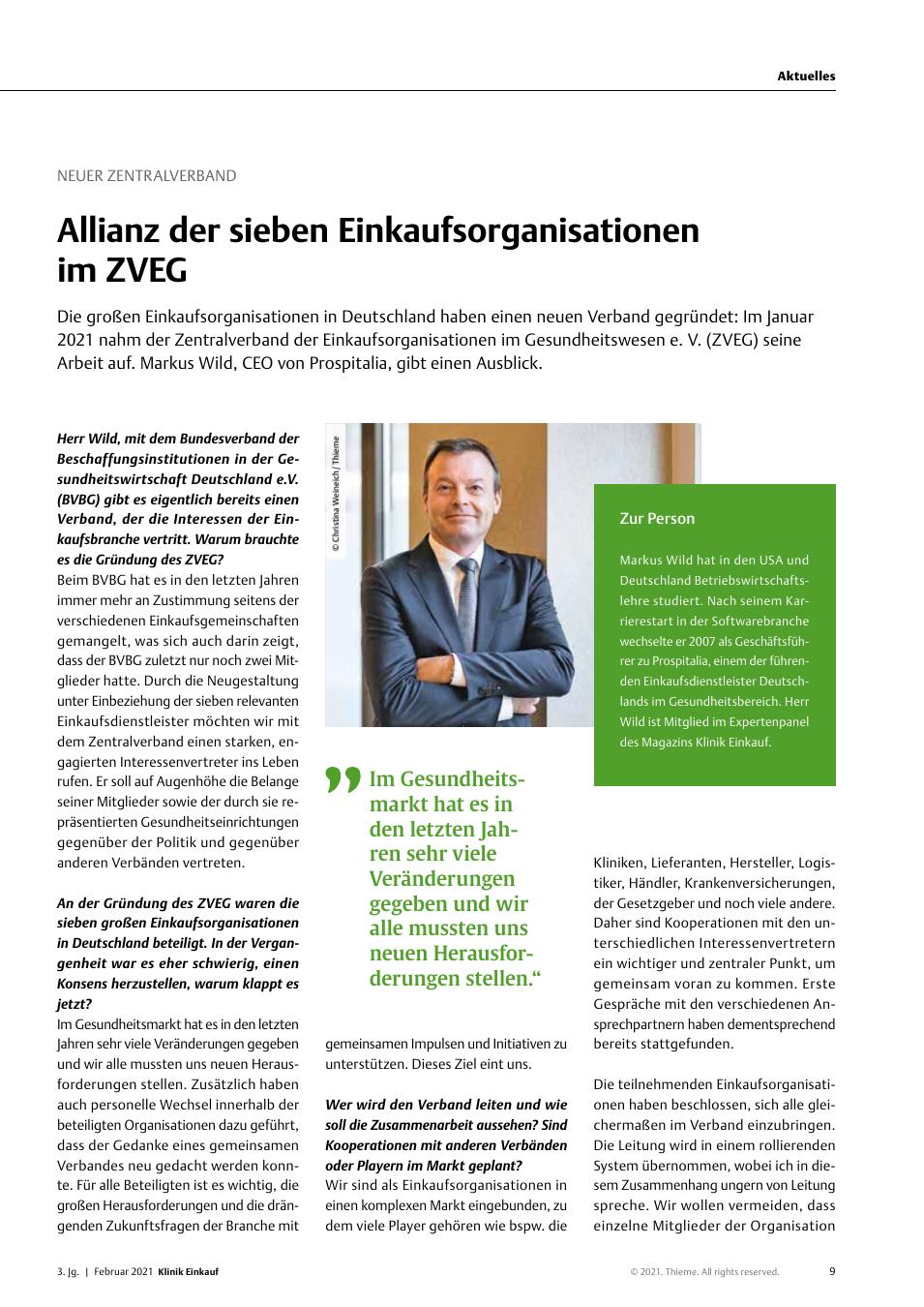 Vorschauseite 1: Neuer Zentralverband: Allianz der sieben Einkaufsorganisationen im ZVEG