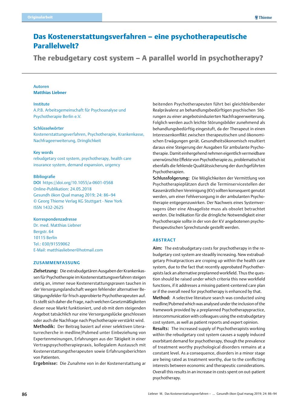 Vorschauseite 1: Das Kostenerstattungsverfahren – eine psychotherapeutische Parallelwelt?