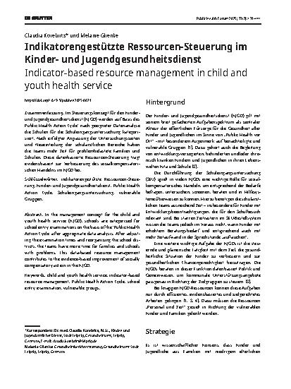 Vorschauseite 1: Indikatorengestützte Ressourcen-Steuerung im Kinderund Jugendgesundheitsdienst