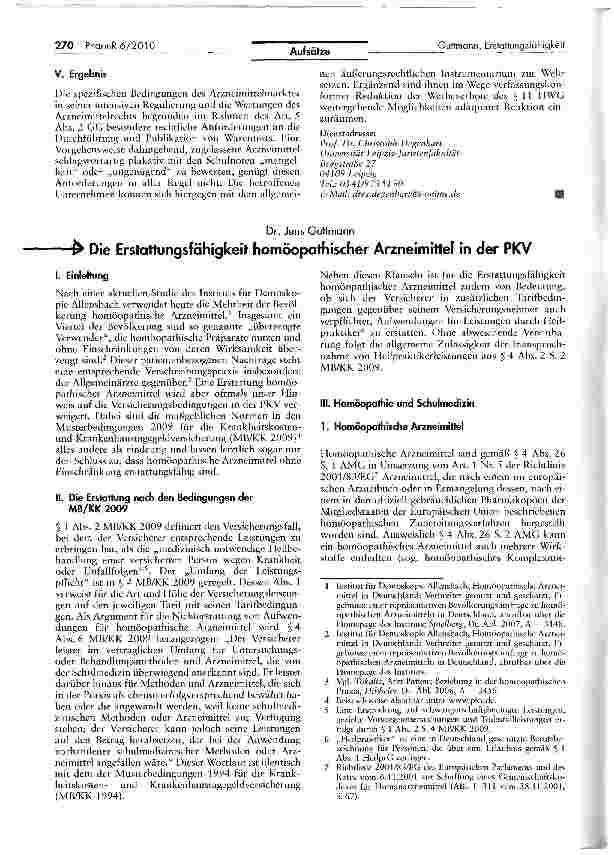 Vorschauseite 1: Die Erstattungsfähigkeit homöopathischer Arzneimittel in der PKV