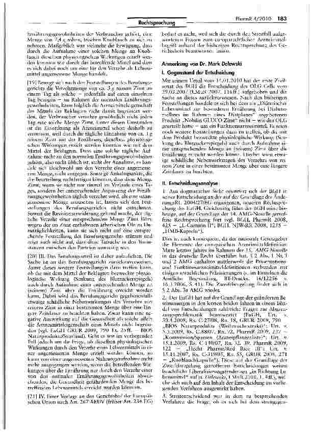Vorschauseite 3: Unzulässigkeit der Bewerbung und Inverkehrbringen des Mittels Nobilin GLUCO Zimt als diätetisches Lebensmittel mangels Einhaltung der Voraussetzungen der Diätverordnung