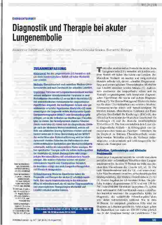 Vorschauseite 1: Diagnostik und Therapie bei akuter Lungenembolie